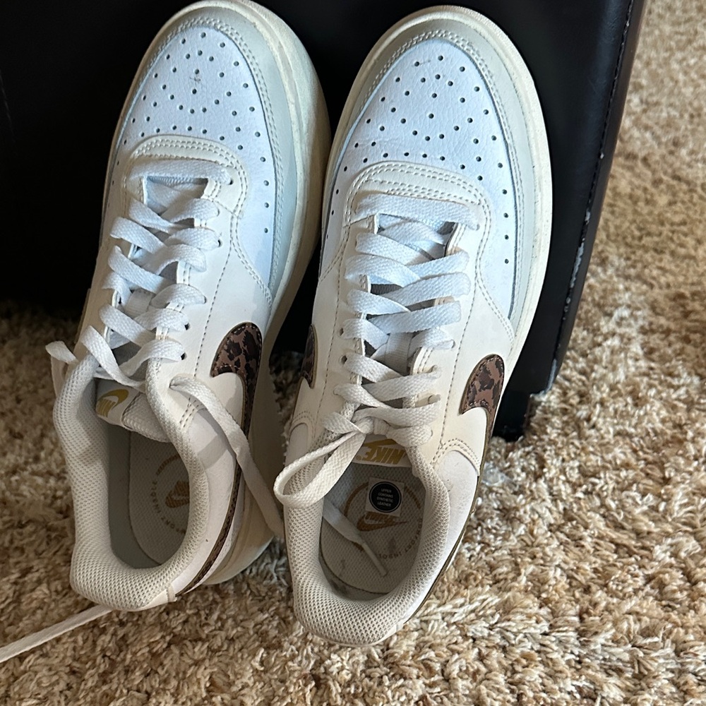 Nike White Sneakers with Animal Print Swoosh